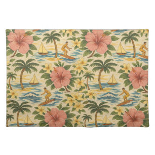 Mid Century Faded Hawaiian Shirt Print  Cloth Placemat