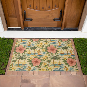 Mid Century Faded Hawaiian Shirt Print Doormat