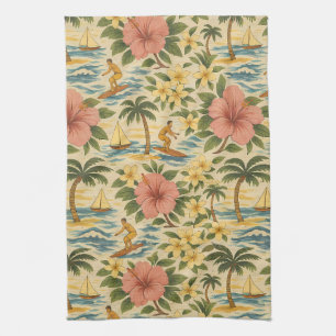 Mid Century Faded Hawaiian Shirt Print Kitchen Towel