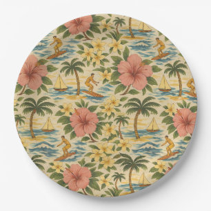 Mid Century Faded Hawaiian Shirt Print Paper Plates