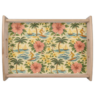 Mid Century Faded Hawaiian Shirt Print Serving Tray