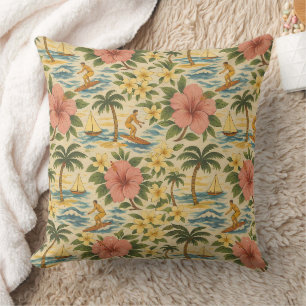 Mid Century Faded Hawaiian Shirt Print  Throw Pillow