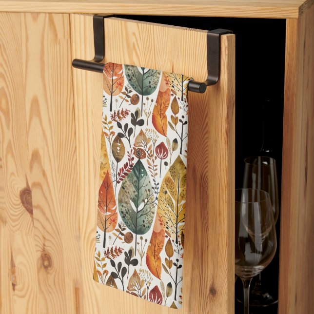 Mid-Century Fall Forest Kitchen Towel (Thirds Fold)