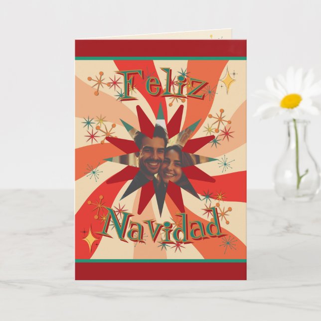  Mid Century Feliz Navidad  Photo and Message Card (Small Plant)