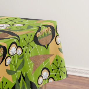 Mid-Century Fifties Style Green, Houseplants Tablecloth