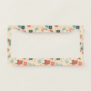 Mid Century Film Slide Coral Blue Floral License Plate Frame