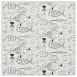 Mid-Century Fish Art Black and White Fabric