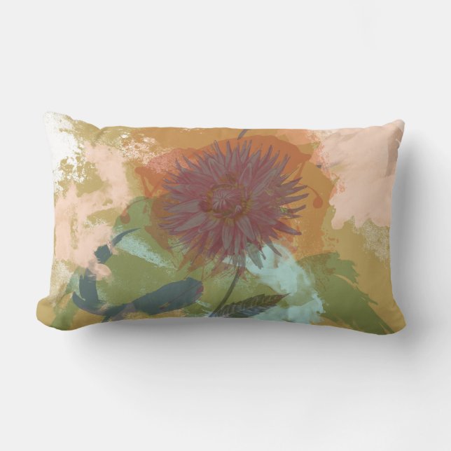 Mid Century Floral Abstract Blush Mint Green Gold Lumbar Pillow (Front)