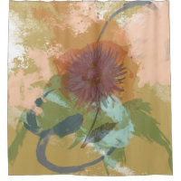 Mid Century Floral Abstract Blush Mint Green Gold Shower Curtain