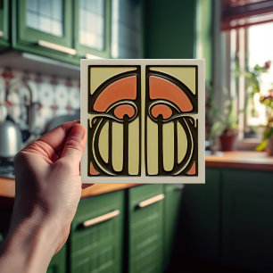 Mid-Century Floral Symmetry Arts Crafts Movement Ceramic Tile