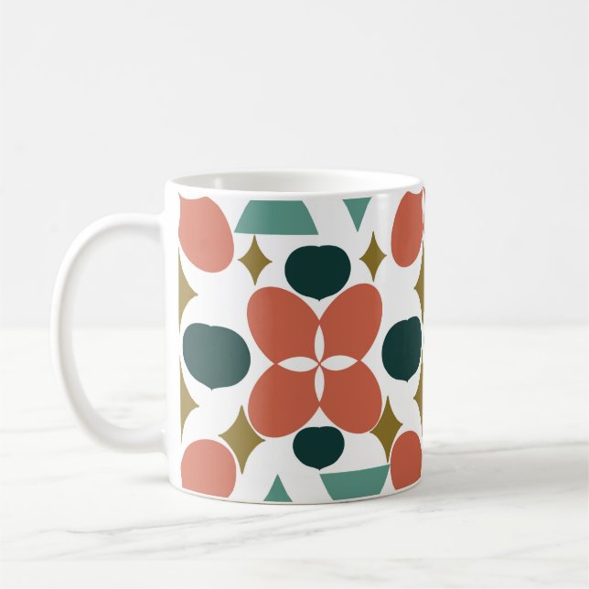 Mid Century Flower Diamond Pattern  Coffee Mug (Left)