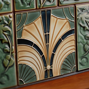 Mid-Century Flower Symmetry Art Deco Belle Epoque Ceramic Tile
