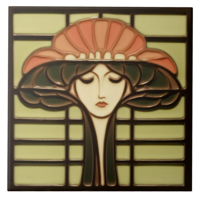 Mid-Century Flower Symmetry Arts Crafts Movement Ceramic Tile (Front)