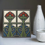 Mid-Century Flower Symmetry Arts Crafts Movement Ceramic Tile<br><div class="desc">This exquisite mid-century modern ceramic tile is a loving homage to the time-honored Arts and Crafts movement. Expertly crafted in our Barcelona workshop, it features abstract symmetrical shapes and imitates the captivating allure of mid-century modern faux relief tiles. The symmetrical designs echo a harmonious balance, the ideal expression of abstract...</div>