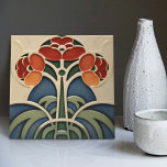 Mid-Century Flower Symmetry Arts Crafts Movement Ceramic Tile<br><div class="desc">This exquisite mid-century modern ceramic tile is a loving homage to the time-honored Arts and Crafts movement. Expertly crafted in our Barcelona workshop, it features abstract symmetrical shapes and imitates the captivating allure of mid-century modern faux relief tiles. The symmetrical designs echo a harmonious balance, the ideal expression of abstract...</div>