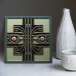 Mid-Century Flower Symmetry Arts Crafts Movement Ceramic Tile<br><div class="desc">This exquisite mid-century modern ceramic tile is a loving homage to the time-honored Arts and Crafts movement. Expertly crafted in our Barcelona workshop, it features abstract symmetrical shapes and imitates the captivating allure of mid-century modern faux relief tiles. The symmetrical designs echo a harmonious balance, the ideal expression of abstract...</div>