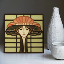 Mid-Century Flower Symmetry Arts Crafts Movement Ceramic Tile