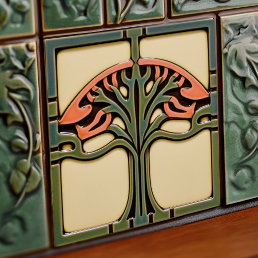 Mid-Century Flower Symmetry Arts Crafts Movement Ceramic Tile
