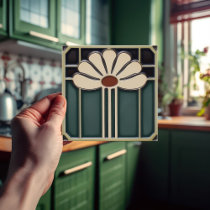 Mid-Century Flower Symmetry Arts Crafts Movement Ceramic Tile