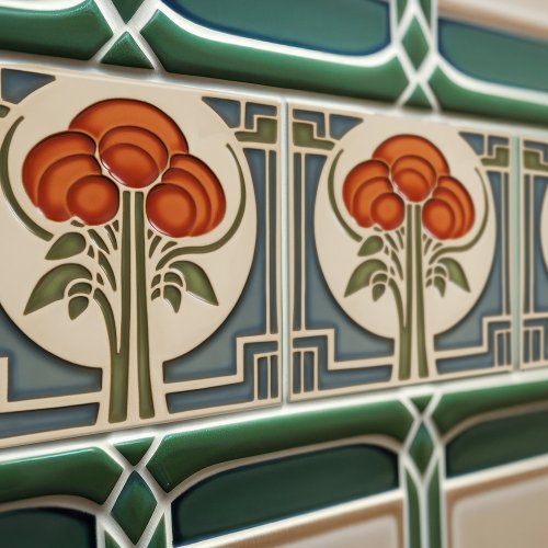 Mid_Century Flower Symmetry Arts Crafts Movement Ceramic Tile