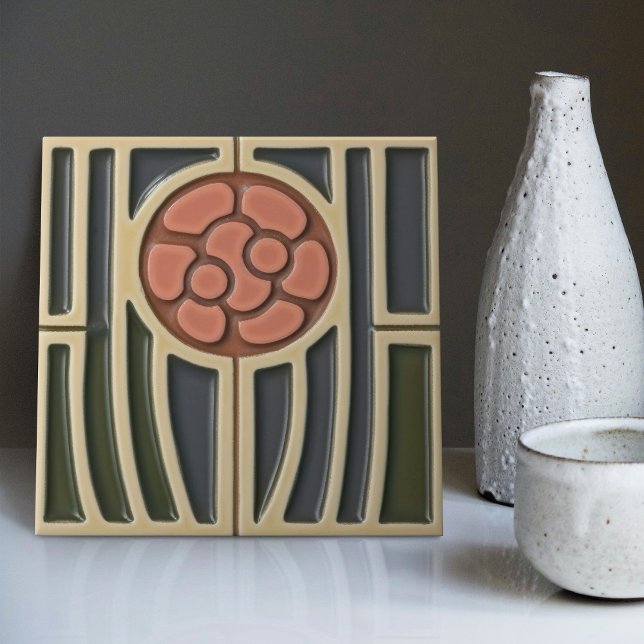 Mid-Century Flower Symmetry Arts Crafts Movement Ceramic Tile (Creator Uploaded)