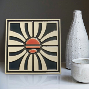 Mid-Century Flower Symmetry Arts Crafts Movement Ceramic Tile