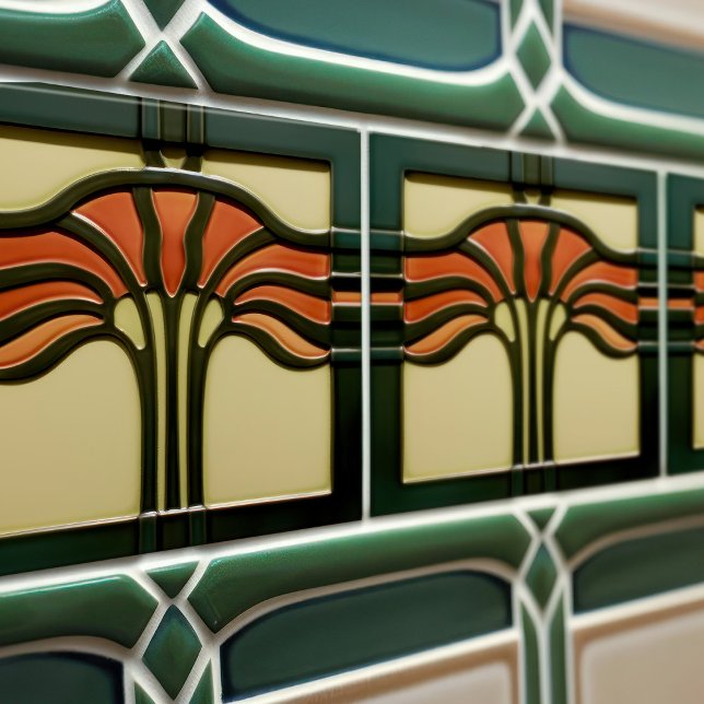 Mid-Century Flower Symmetry Arts Crafts Movement Ceramic Tile (Creator Uploaded)