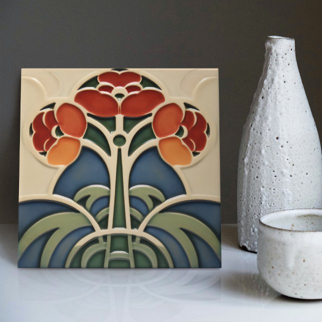 Mid-Century Flower Symmetry Arts Crafts Movement Ceramic Tile (Creator Uploaded)