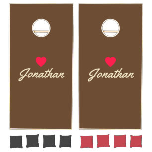 Mid-Century Forest Brown Vintage Heart Signature Cornhole Set