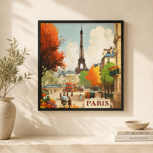 Mid Century France Eiffel Tower Cityscape Deco Framed Art