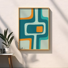 Mid Century Funky Abstract Aqua, Orange, Teal Poster