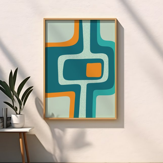 Mid Century Funky Abstract Aqua, Orange, Teal Poster (Creator Uploaded)