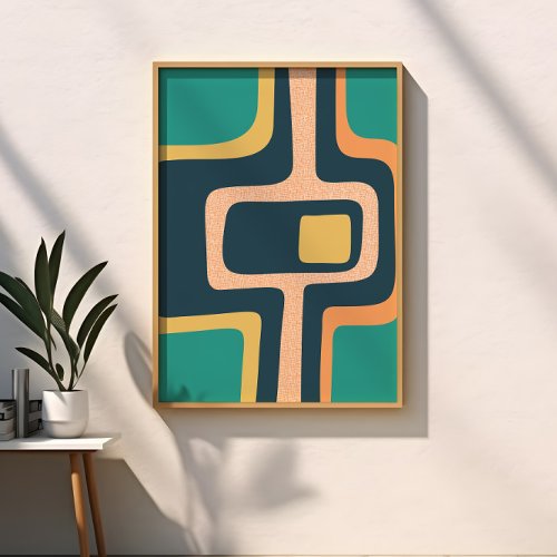 Mid Century Funky Abstract Teal Yellow Orange Poster