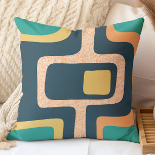 Mid Century Funky Abstract Teal, Yellow, Orange Throw Pillow
