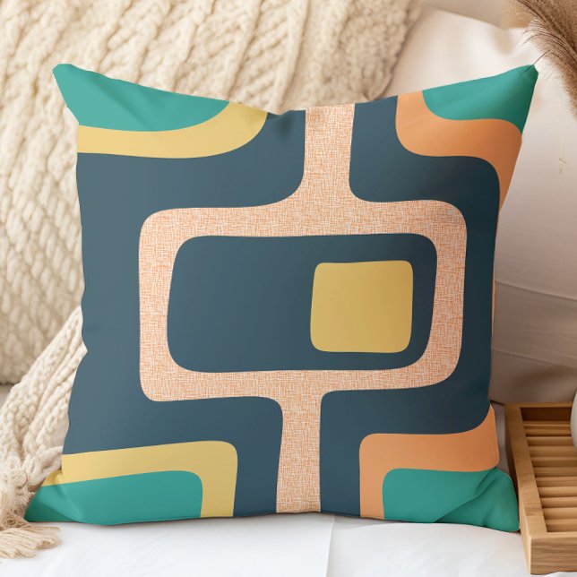 Mid Century Funky Abstract Teal, Yellow, Orange Throw Pillow (Creator Uploaded)