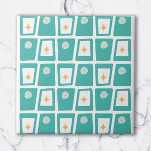 Mid Century Funky Blocks 2 Aqua, Teal and Orange Ceramic Tile
