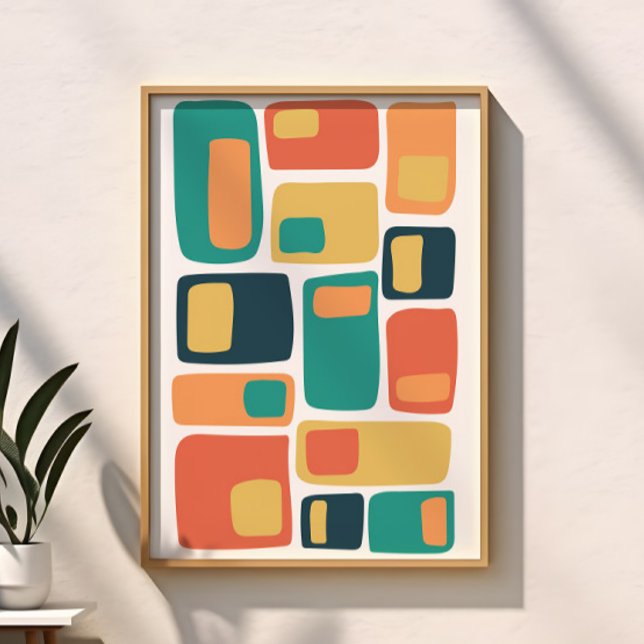 Mid Century Funky Geometric Shapes Orange, Teal Poster (Creator Uploaded)