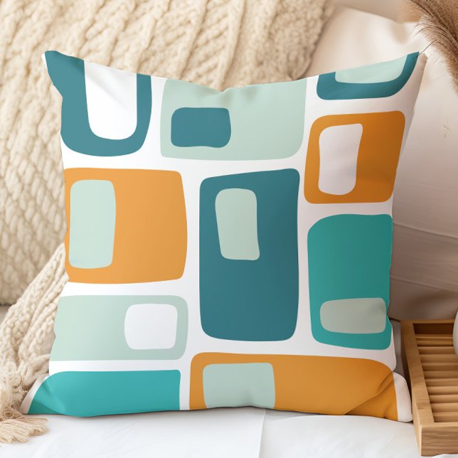 Mid Century Funky Geometric Shapes Teal Aqua Throw Pillow (Creator Uploaded)