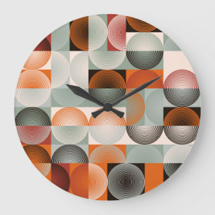 Mid-century geometric, abstract colorful pattern. large clock