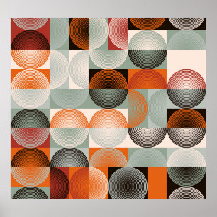 Mid-century geometric, abstract colorful pattern. poster