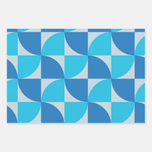 Mid century Geometric Blue Shapes Pattern Wrapping Paper Sheets