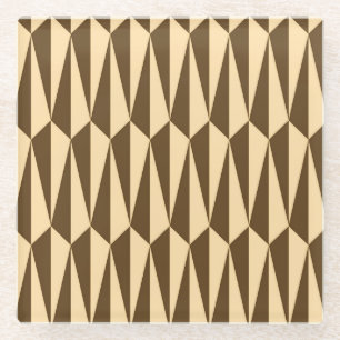 Mid-Century geometric, chocolate and peach Glass Coaster