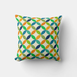 Mid century Geometric Circles blue green Throw Pillow