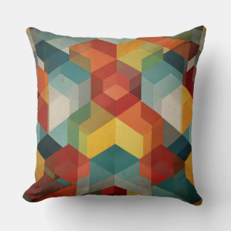 Mid-Century Geometric Cubes Abstract Throw Pillow