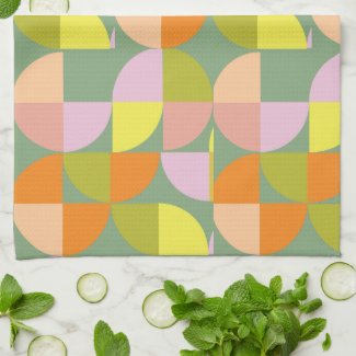 Mid Century Geometric Design Green Yellow Pink Pur