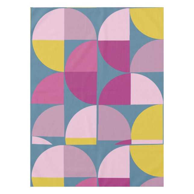 Mid Century Geometric Design Purple Yellow Blue Tablecloth (Front)
