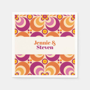 Mid Century Geometric Floral Purple Orange Napkins