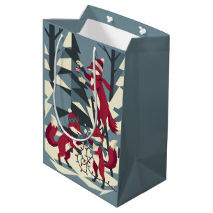 Mid Century Geometric Fox Family Winter II Medium Gift Bag