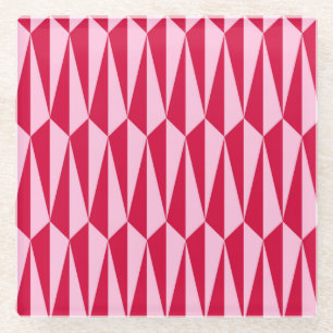 Mid-Century geometric, fuchsia and pink Glass Coaster