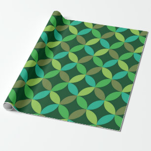 Mid Century Geometric Green Circles Pattern Wrapping Paper